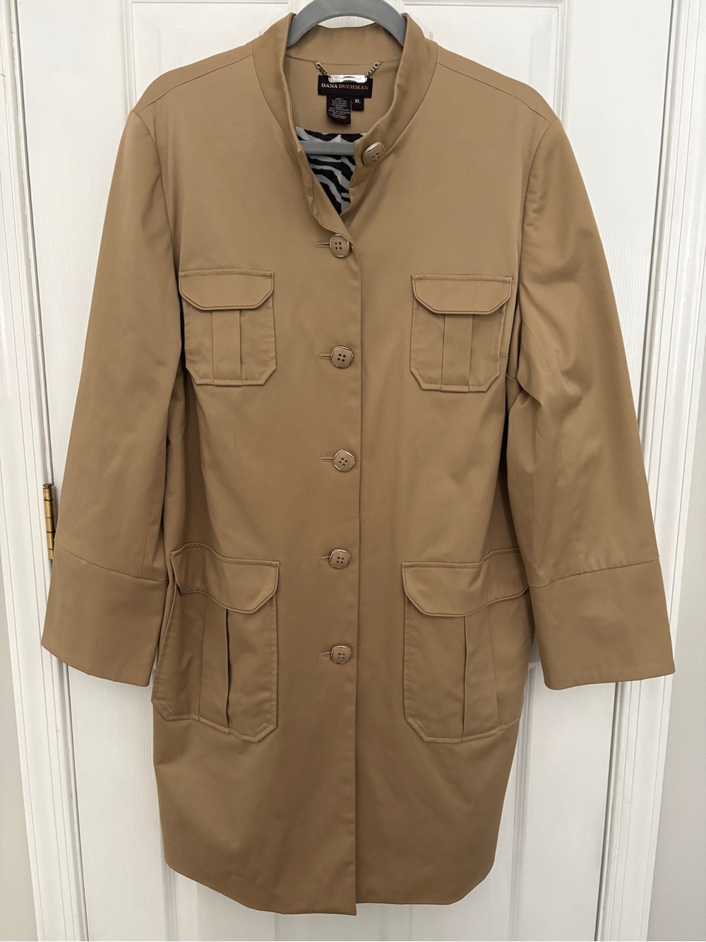 Dana Buchman Camel Tan Button-Front Utility Trench Coat